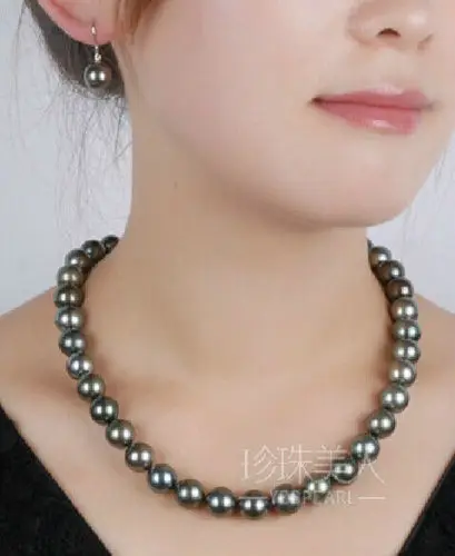 

new 9-10 MM NATURAL TAHITIAN BLACK PEARL NECKLACE 18'' 925silver CLASP