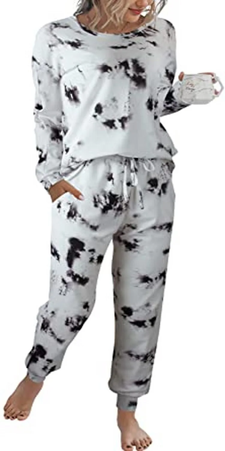 

Women's Tie Dye Pajamas Set Long Sleeve Sweatshirt and Long Pants Lounge Sets Sleepwear Elastic closure Comfortable Sleep well