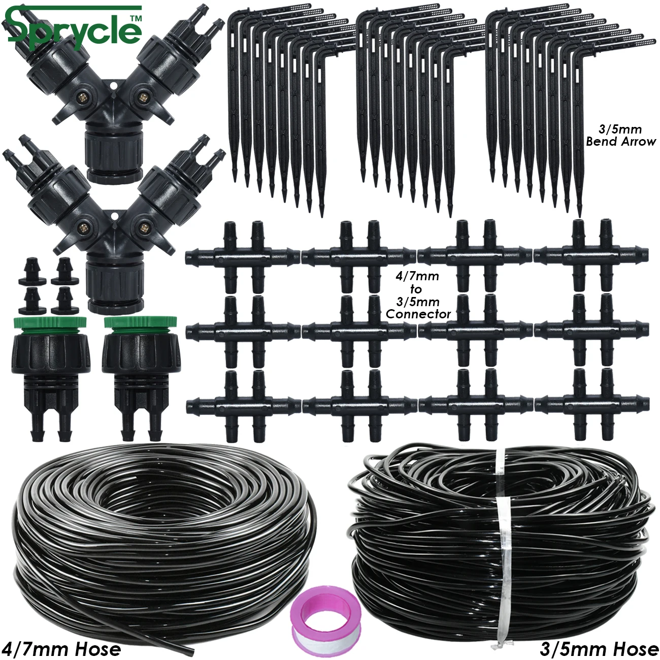 

Комплект для полива сада SPRYCLE, шланг от 4/7 до 3/5 мм, излучатель локтя, автоматический ирригатор для дома, бонсай, растений