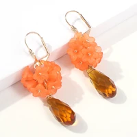 fashion creative resin flower earrings elegant temperament petal crystal drop shaped earrings for women