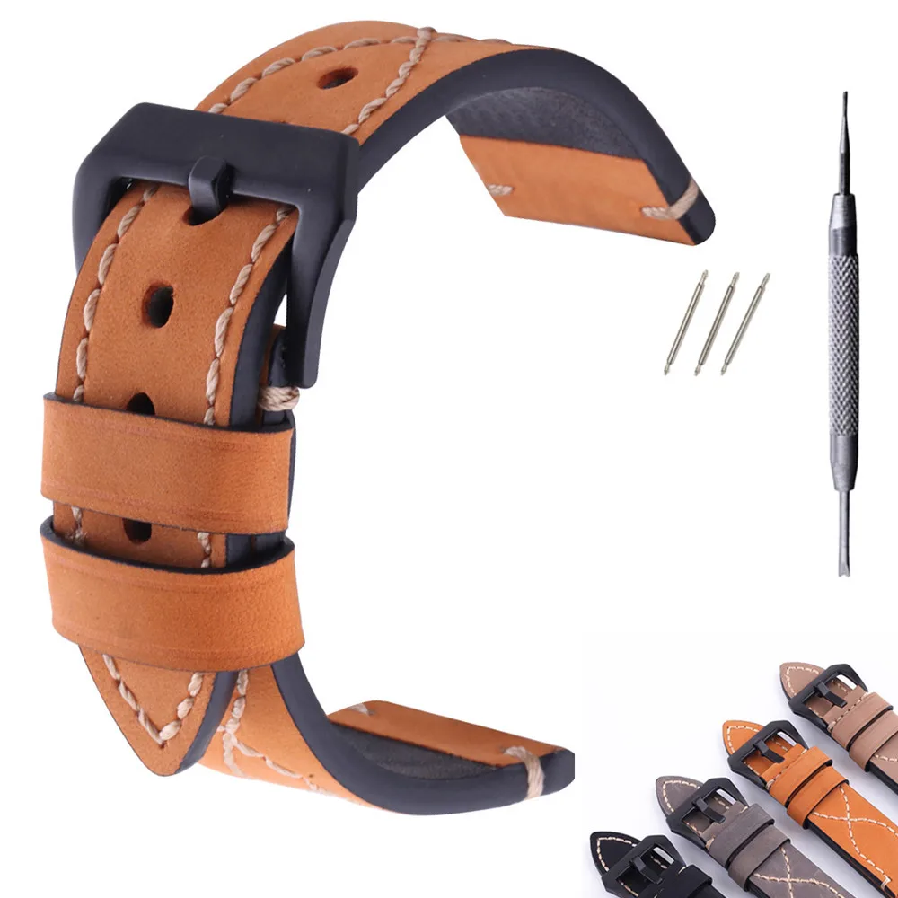 Ремешок для часов из натуральной кожи толстый Серебристый браслет Pan Pam 26 мм 24 22 20