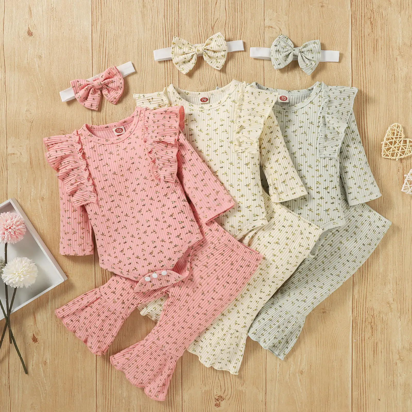 

Ma&Baby 0-2Y Autumn Baby Girl Clothes Set Newborn Infant Girls Long Sleeve Romper Flare Pants Flower Clothing DD43