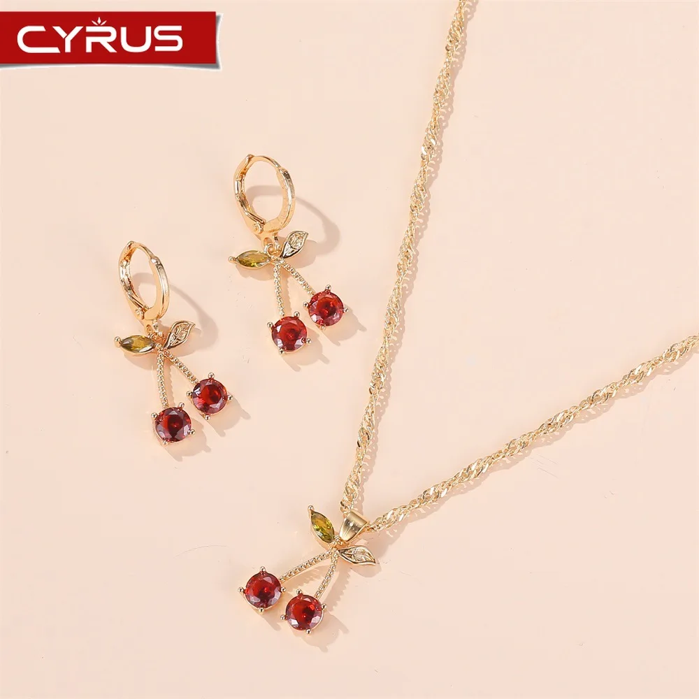 Ретро Вишневое ожерелье наборы милые Висячие Подвески Длинные серьги женские