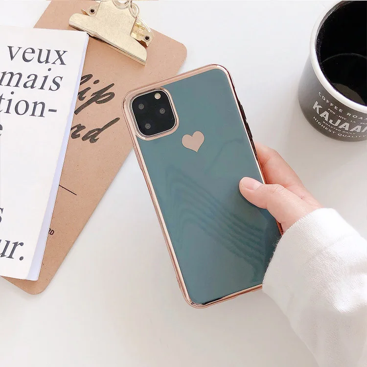 Чехол LOVECOM с гальваническим покрытием и сердечком для iPhone 11 Pro Max XR XS Max 6 6S 7 8 Plus, милый однотонный Мягкий ТПУ чехол для задней панели телефона в подарок