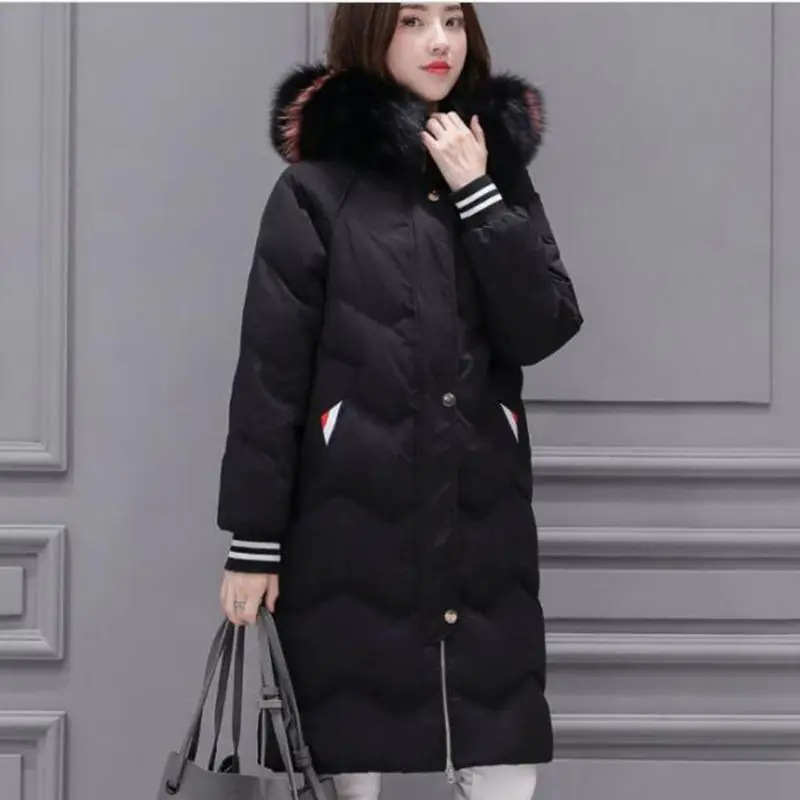 2019 Big Fur Down Coat Women New High Quality Duck Down Jacket Long Hooded Thick Parka Female