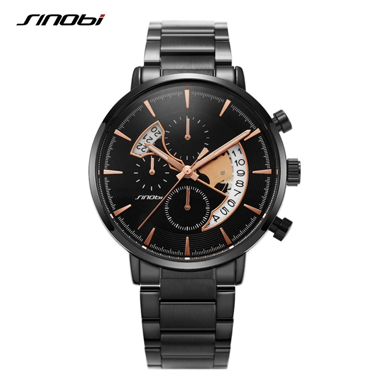

SINOBI Newest Luxury Men's Watch Unique Design Calender Clock Sports Chronograph Quartz Wrist Watches reloj hombre Drop Shipping