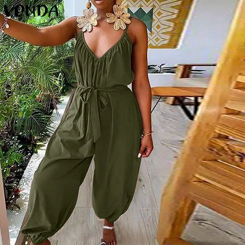 

Комбинезон 2021 VONDA женские летние комбинезоны женские повседневные шаровары офисные повседневные свободные брюки Pantalones S-