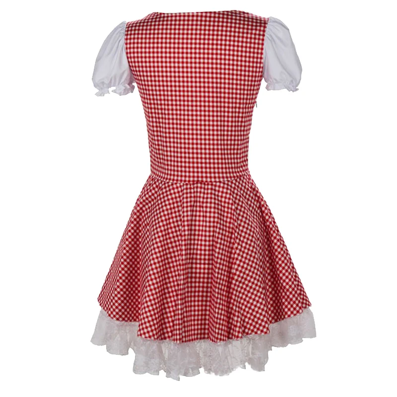 

Carnival Halloween Lady Girl Little Red Riding Hood Costume Lovely Rural Style Flower Lattice Cosplay Party Fancy Dress