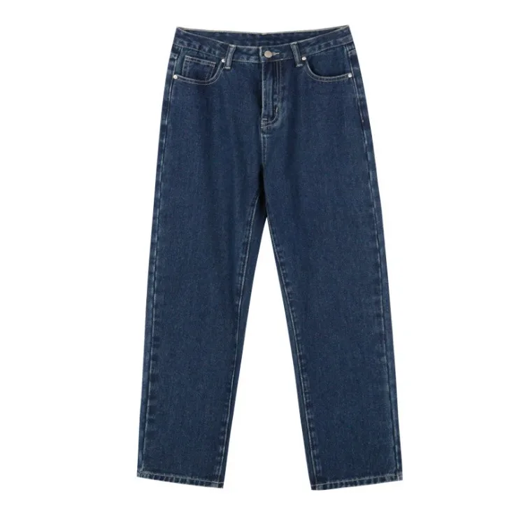 

High Waist Straight Jeans Women 2021 Spring Loose Slim Fit Blue Denim Pants Trousers