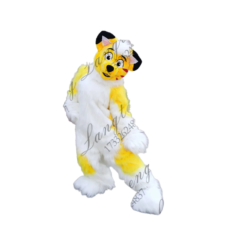 

Custom Fox Dog Mascot Costume Yellow Long Plush Fursuit Suit with Feet Easter Advertisement Cosplay Walking Doll Animal Clothing