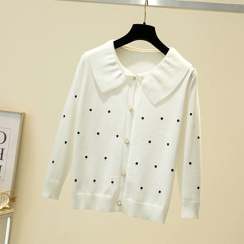 Кардиган женский вязаный с длинным рукавом в горошек |