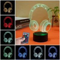 3d illlusion desk lamp creative headphone table lamp led colorful night light acrylic plate usb rechargeable for xmas gift