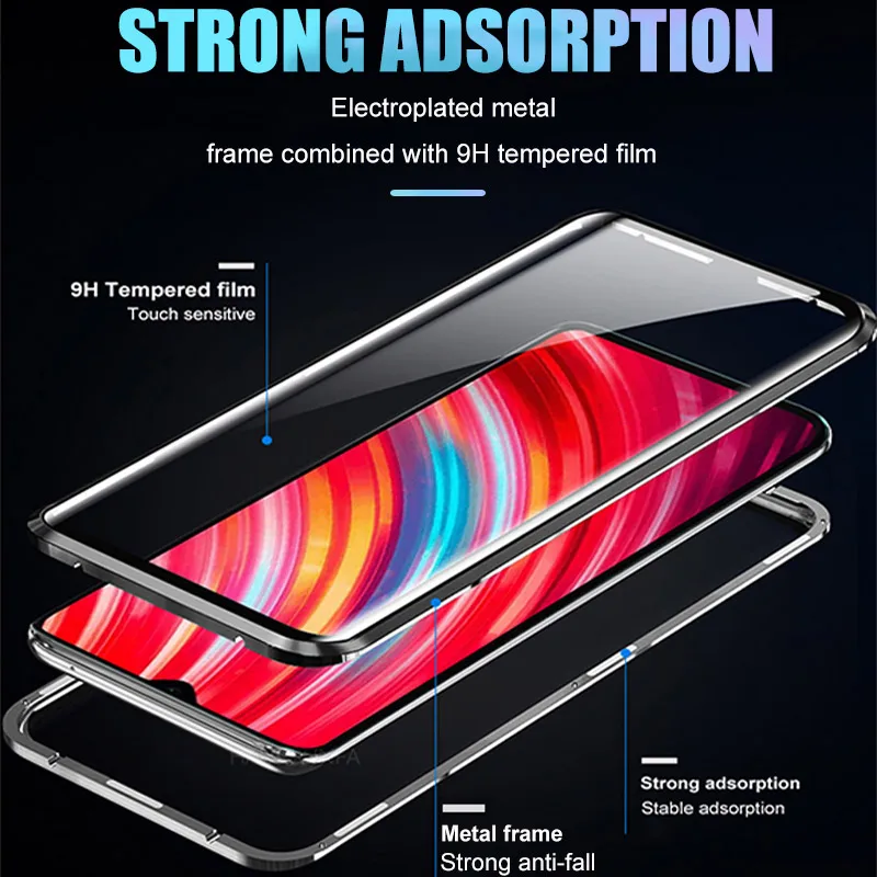 Металлический магнитный двухсторонний стеклянный чехол для телефона Xiao mi Red 8 8A
