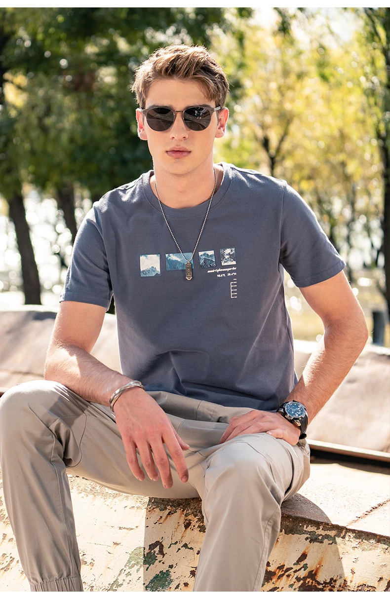 

YTX538 City style Yunnan landscape printed cotton men's slim short-sleeved T-shirt