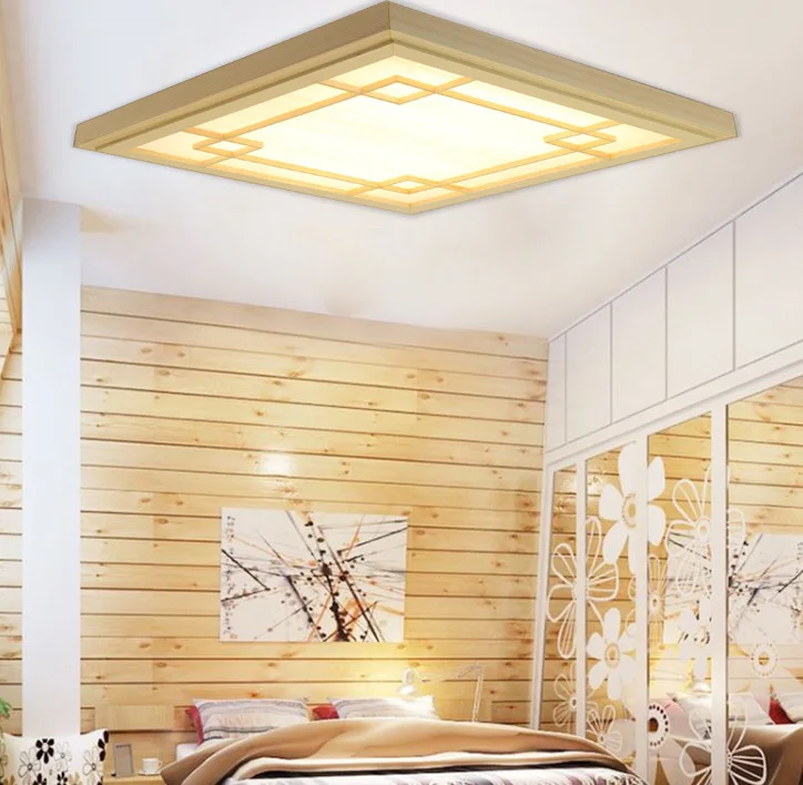 

Japanese Style Tatami Wood led Ceiling light Pinus Sylvestris Ultrathin Natural Color Square Grid Paper Ceiling Lamp Fixture