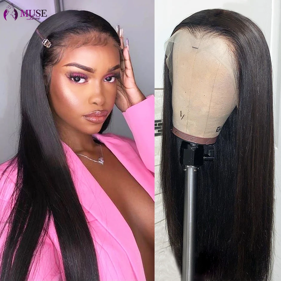 MUSE LOVE Straight Lace Frontal Wig 180% Brazilian Straight Human Hair Wigs 13*1 Transparent Lace Front Human Hair Wig For Women