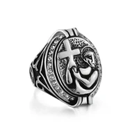 valily classic christian virgin holding the cross ring stainless steel vintage religious style mens rock biker rings jewelry