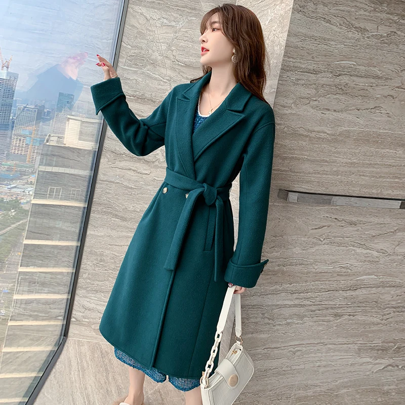 

Fashion Women Wool Coats Vintage Plaid Double Breasted Long Blazers Blends Autumn Winter 2020 Jackets Trench Outerwear WJ117