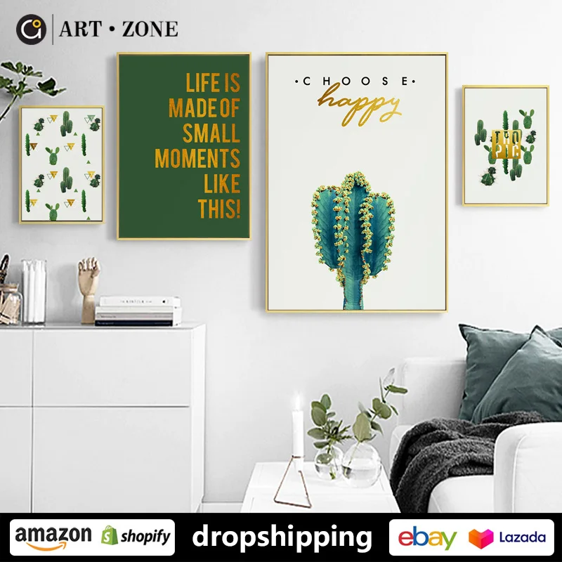 

ART ZONE Nordic Creativity Cactus Plant Painting prints Wall Art Canvas posters Artwork Home Bedroom Living room kitchen Decor