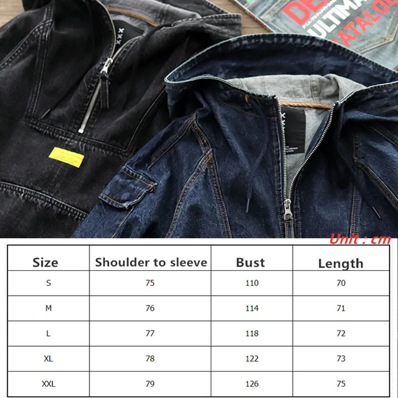 Весенний полумолния для джинсовой куртки пуловер с капюшоном активного отдыха