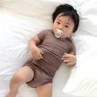 Летние комплекты одежды для новорожденных девочек и мальчиков футболка из хлопка с короткими рукавами в рубчик + шорты комплект одежды из 2 предметов с высокой талией для малышей