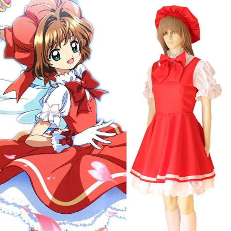 Платье для косплея KINOMOTO Sakura костюм Хэллоуина с шапочкой карнавальный вечерние
