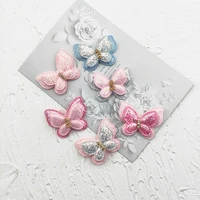 60pcslot 4 33 7cm two layer glitter butterfly padded appliques for craft clothes sewing supplies diy hair clip accessories