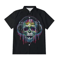 ifpd euus size new 3d button shirts music skull print mens summer short sleeve shirts plus size casual breathable top dropship