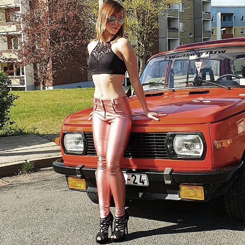 

Melody Hot Pink Leggings Shiny Leather Summer Pants Women Mid Waist Push Up Pu Leather Trousers Butt Lift Jeans Sport Leggings