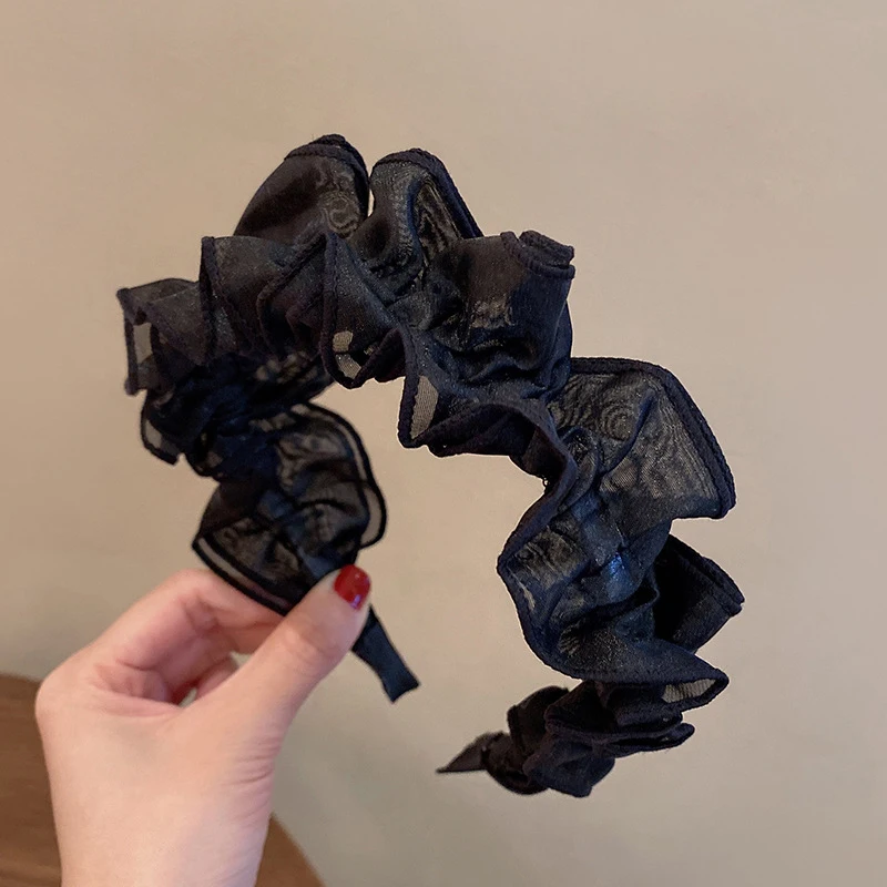 

Korean Style Headbands Black White Folds Hairbands for Women Elegant Hair Accessories Girls Fashion Daily Headdress