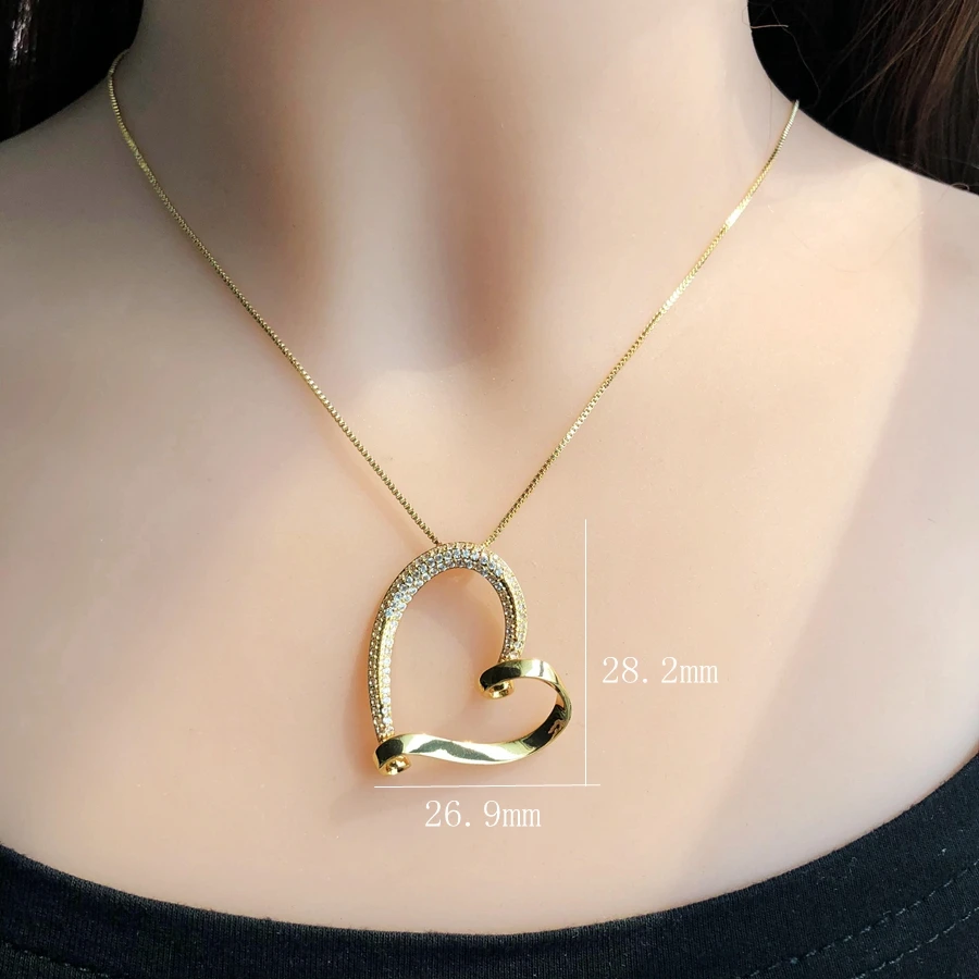 

Gold Color Heart Necklace Pave High Quality Cubic Zirconia for Women Hollow Heart Pendant Necklace Anniversary Fashion Jewelry