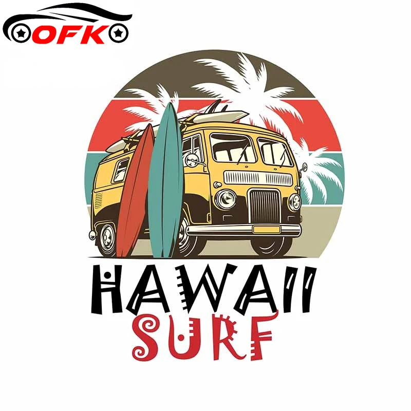 

For Beach Hawaii Surf Car Stickers RV Cartoon Occlusion Scratch Decal Refrigerator VAN Bumper Graphics 13cm X 10.7cm