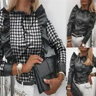 Женская блузка из ПУ кожи, с круглым вырезом и рюшами