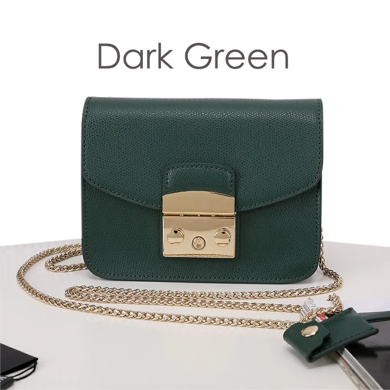 Dark Green-17cm Брендовая дизайнерская женская сумка на плечо из натуральной кожи, женская сумка-мессенджер, сумка через плечо с золотой цепочкой - Цвет: Dark Green-17cm