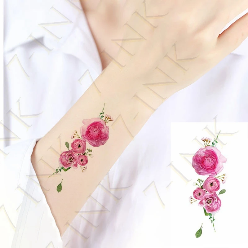 Водопереводная татуировка милая водоотталкивающая розовая Цветочная боди арт