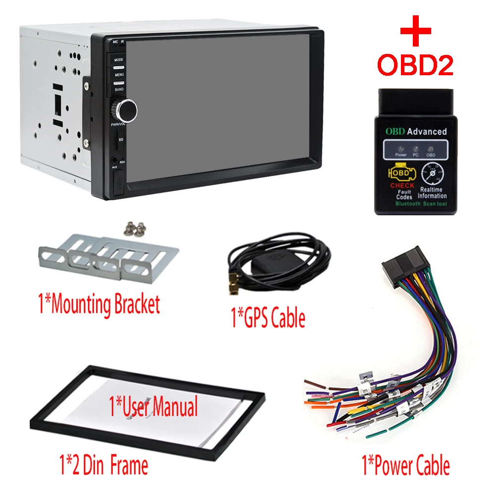 RM-TQ0011-1G-OBD2 2Din Android 9,0 автомобильное радио стерео 7 дюймов Универсальный Автомобильный плеер gps навигация Wifi Bluetooth OBD2 USB RDS SWC аудио видео без DVD - Цвет: RM-TQ0011-1G-OBD2
