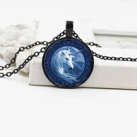 new retro white horse unicorn crystal glass pendant necklace popular alloy jewelry