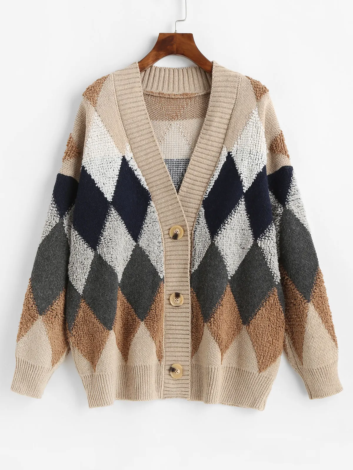 ZAFUL мульти на одной пуговице геометрический интарсия вязаный кардиган