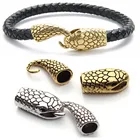 Высококачественные застежки под старину с головой змеи золотого и серебряного цвета, Концевики для кожаного браслета, фурнитура для изготовления ювелирных изделий своими руками
