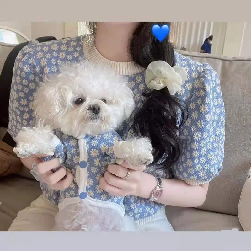 

Daisy Cardigan Dog Clothes Hoodie Small Dogs Clothing Pet Outfits Cute Autumn Winter Yorkies Print Blue Boy Ropa Para Perro