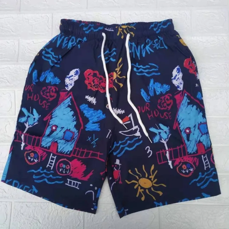 

2pcs Summer Man Sets Casual Shirts and Shorts Fashion Cartoon Graffiti Printing Unisex Couples Wear Oversize Streetwear Clothing