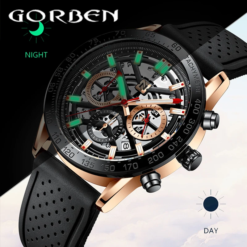 

Gorben 2020 Fashion Sport Quartz Clock Mens Watches Luxury Leather Business Waterproof Watches Relogio Masculino QW019