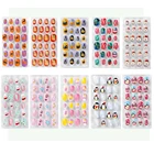 24 шт., детские цветные накладные ногти с мультяшным рисунком, полное покрытие, детские розовые накладные ногти для маленьких девочек, милый Маникюрный Инструмент