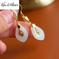 kissflower er102 fine jewelry wholesale fashion hot woman girl bride birthday wedding gift vintage jade 24kt gold drop earrings