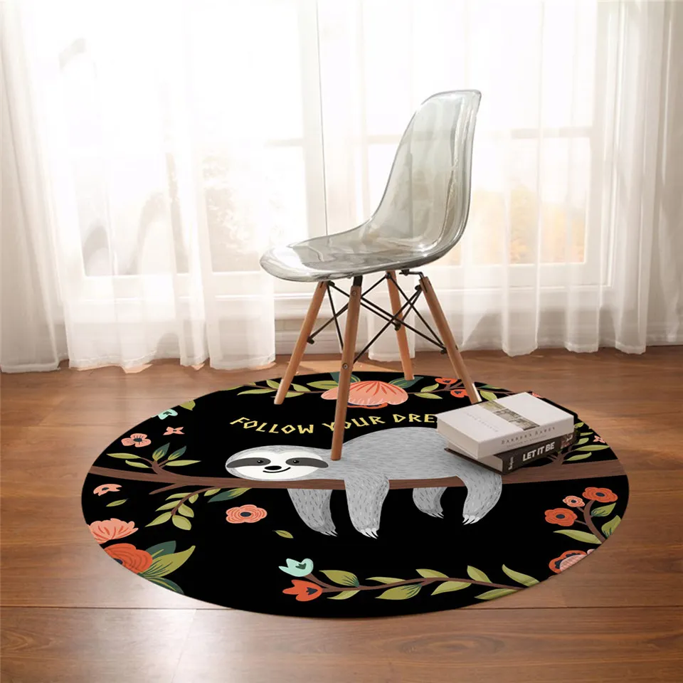 Складной коврик для спальни Круглый нескользящий с рисунком листьев дерева йоги