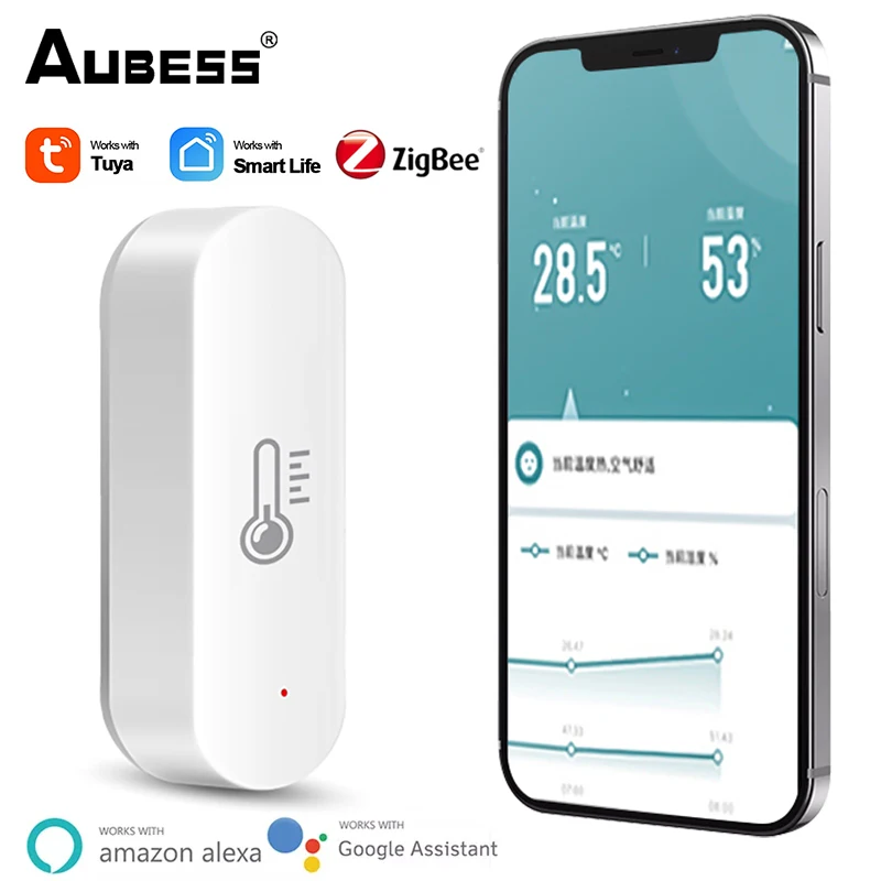 

Aubess Tuya ZigBee Temperature And Humidity Sensor Smart Home Hygrometer Thermometer Need Zigbee Hub Support Alexa Google home