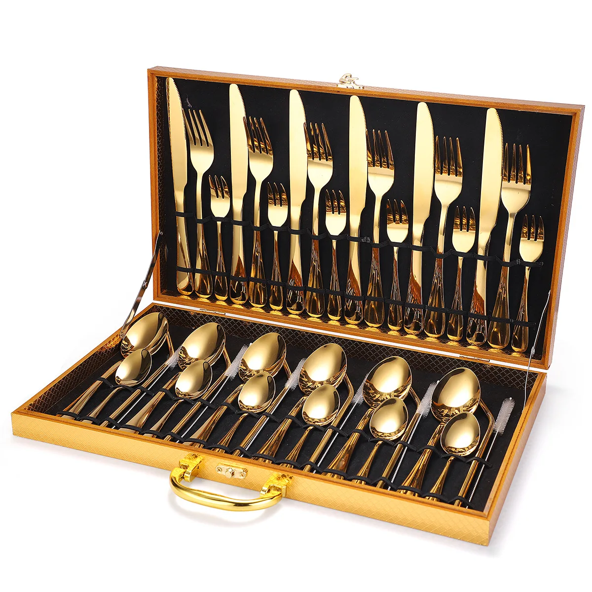 

Rose Gold 42-piece Cutlery Set Stainless Steel Straw Knife Spoon and Fork Set Wooden Box Zero Waste Kitchen Gadgets Tool Gifts