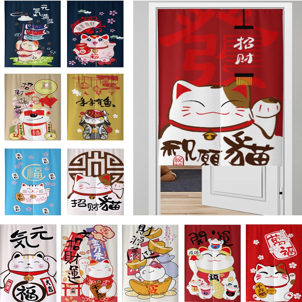 

Japanese Lucky Cat Door Curtains Noren Fabric Thicken Door Curtains For Kitchen Sushi Shop Home Decoration Linen Curtains Custom