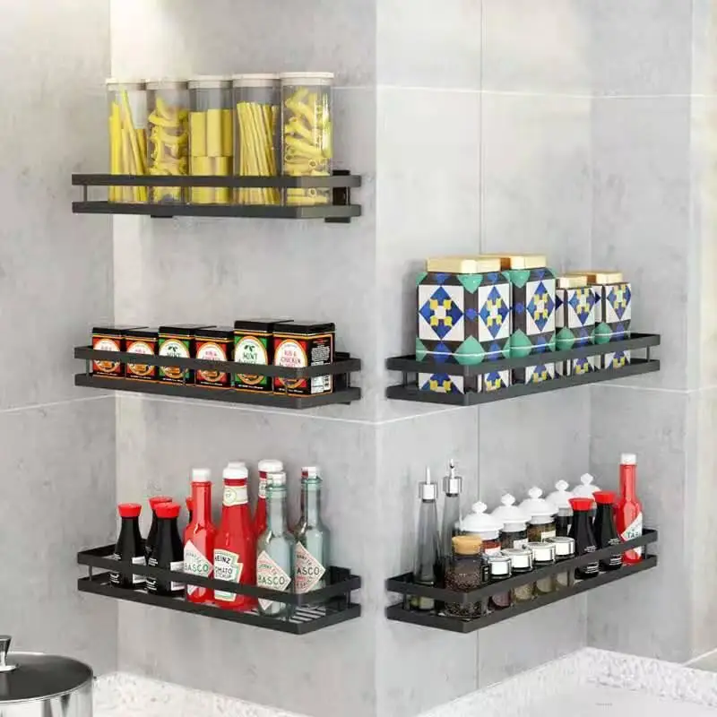 

Iron Kitchen Storage Rack Closet Shelf Dish Drying Rack Spice Jars Holder Seasoning Bottles Shelves Spice Rack Kitchen Organizer