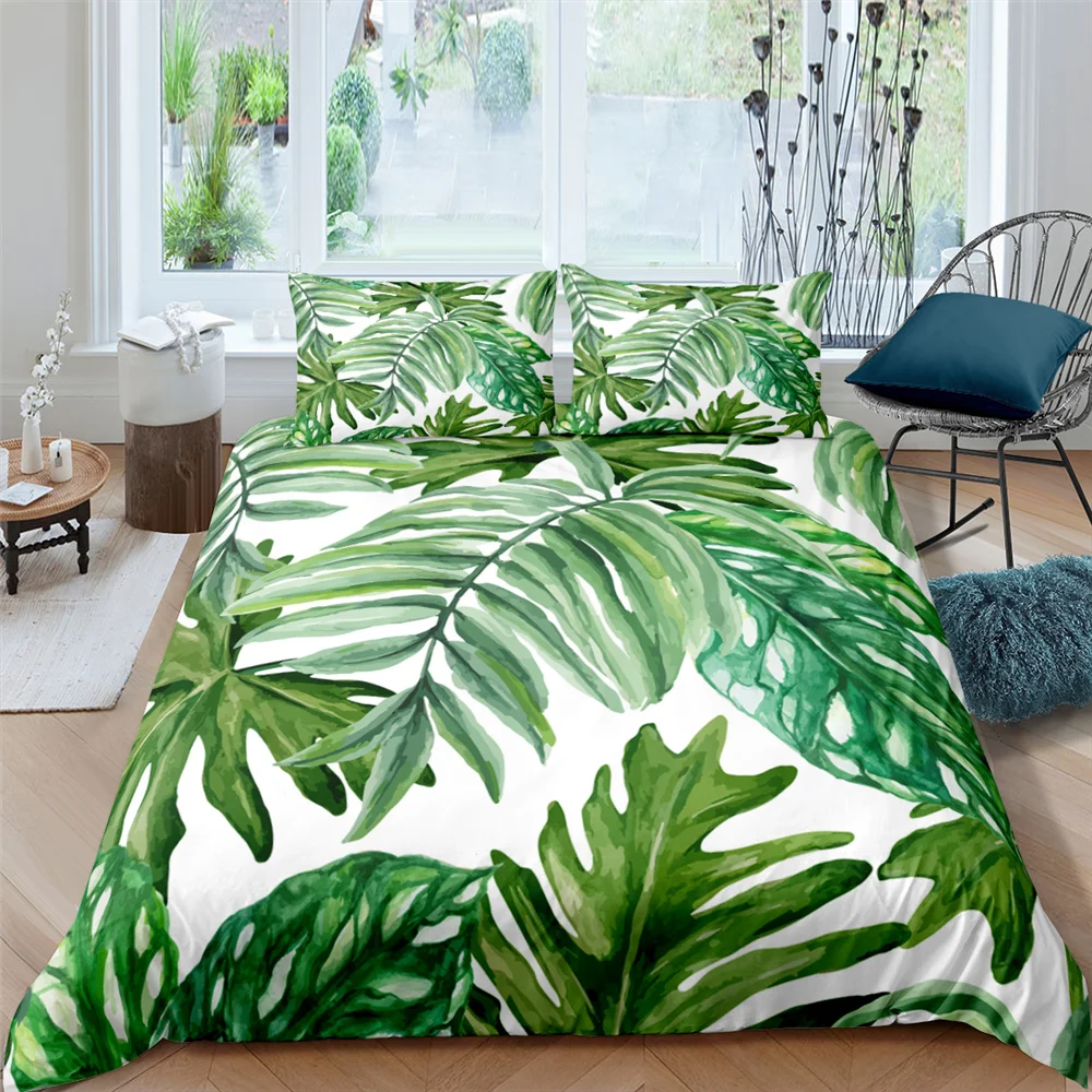 

3D Printing Leaves Bedding Set Duvet Cover Pillowcase for Home Bedroom Luxury Bed Set 2/3pcs Bohemian Quilt Cover Bedding Set